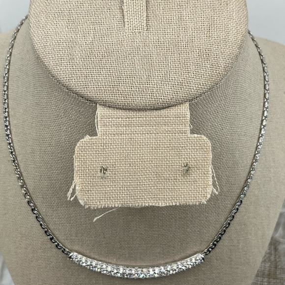 Swarovski Elements White Gold Plated Crystal Pave Bar Necklace, 16" - Picture 3 of 17
